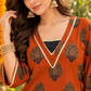 Women’s Rust Orange Printed Kurta Palazzo Set