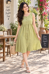 Elegant Green Cotton A-Line Dress for Women