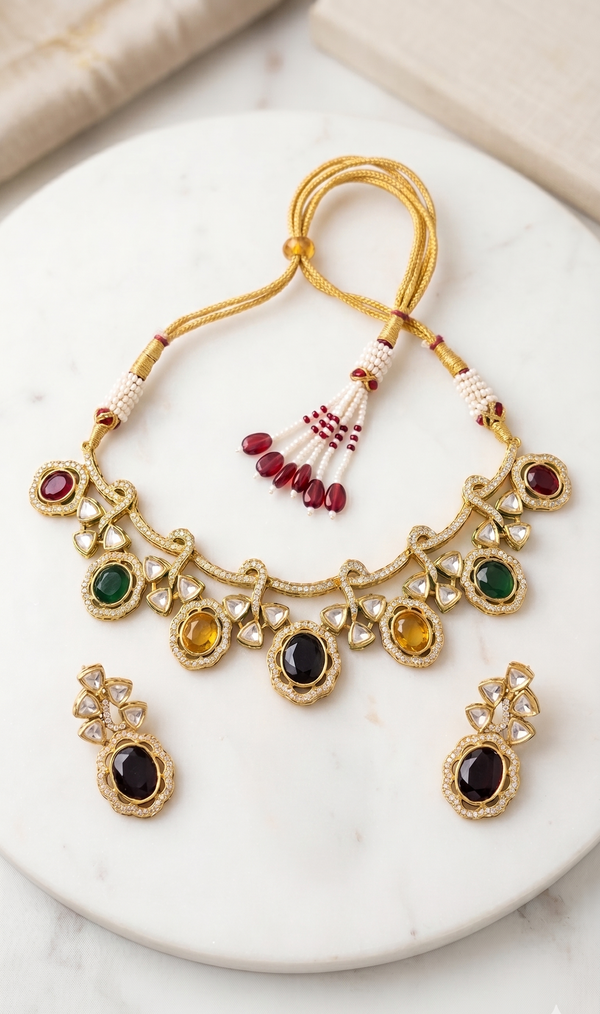 Royal Multicolor Stone Choker Necklace Set