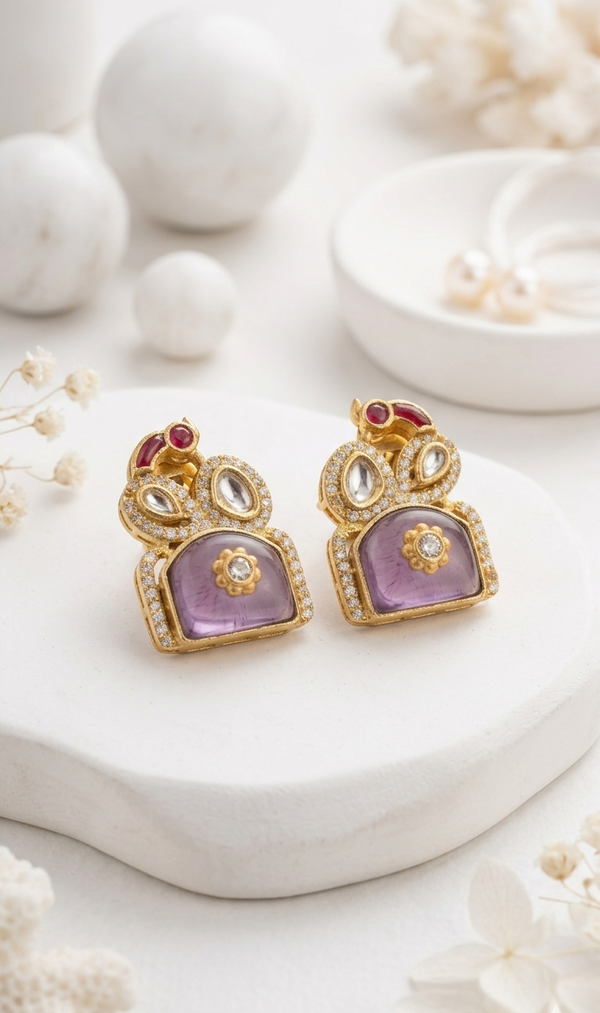 Traditional Gold-Plated Kundan Stone Stud Earrings