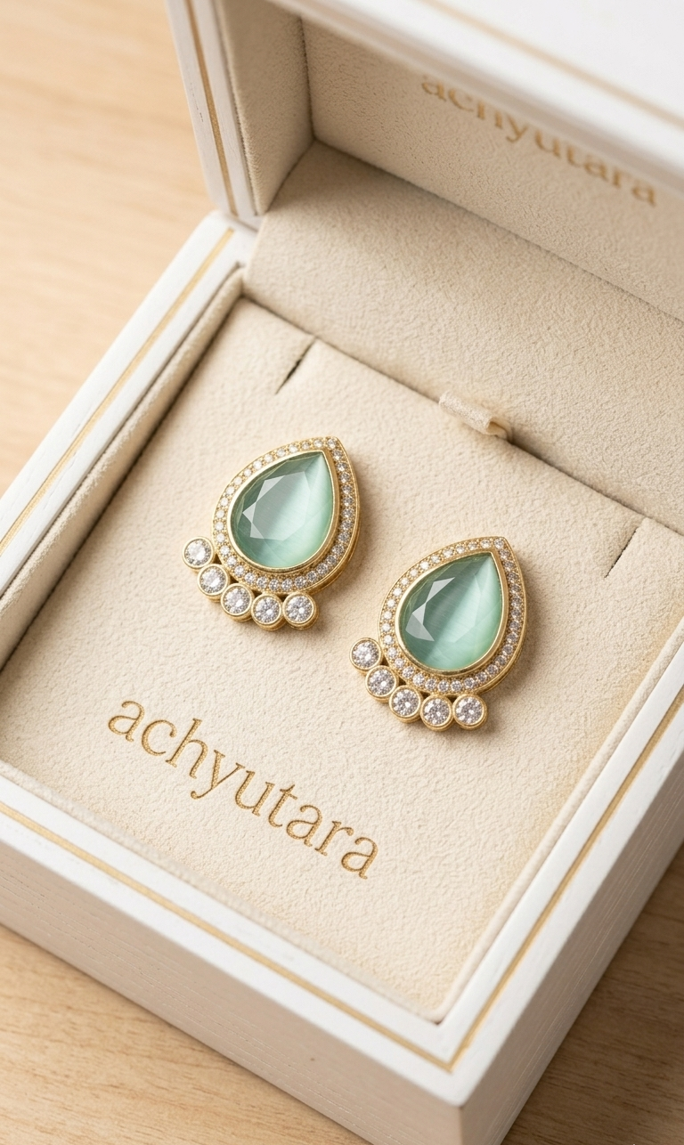 Mint Green Teardrop Crystal Halo Stud Earrings for Women