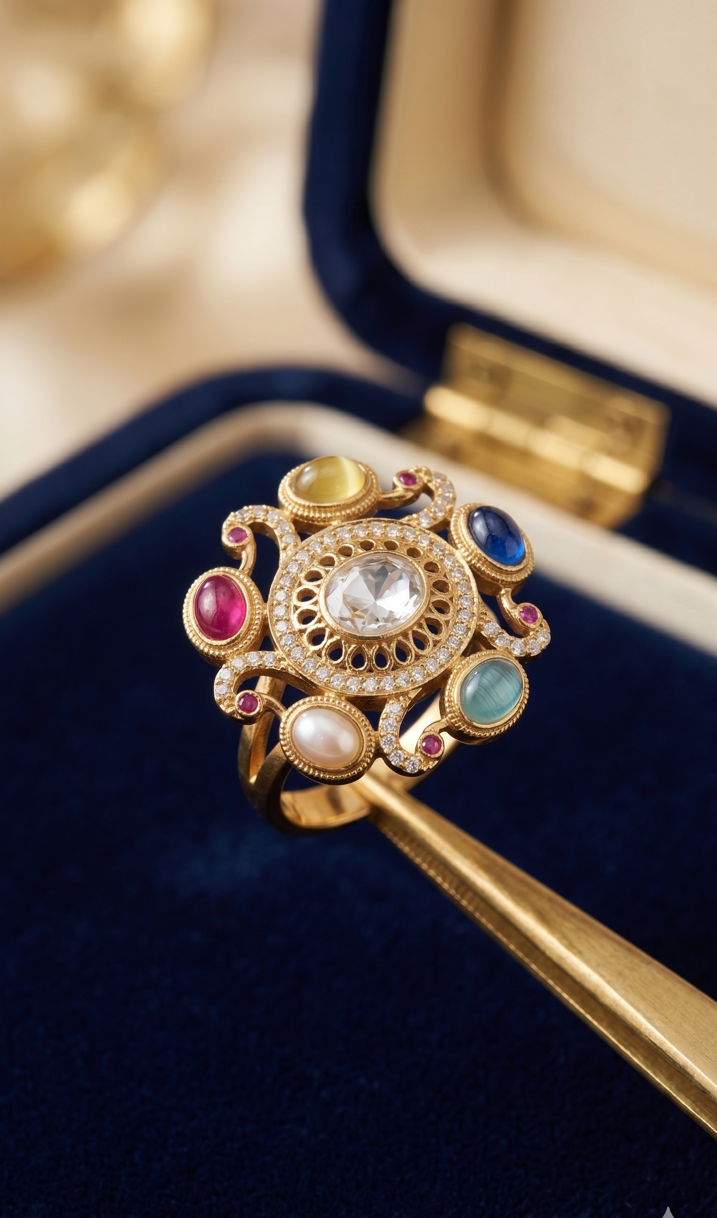 Luxury Navratna Style Statement Ring for Women