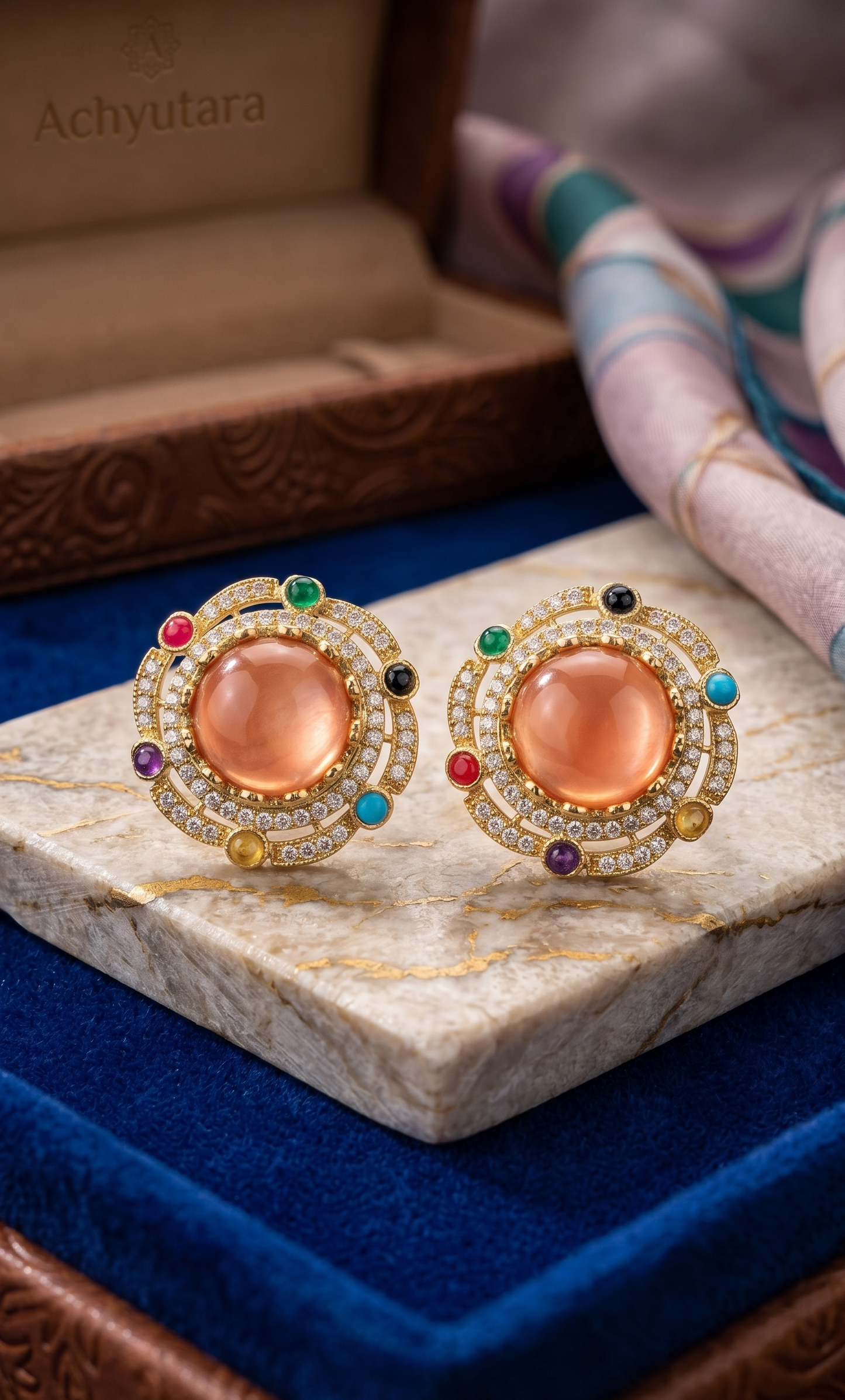 Mehandi Plated Dublet Carry Stone Designer Stud Earrings