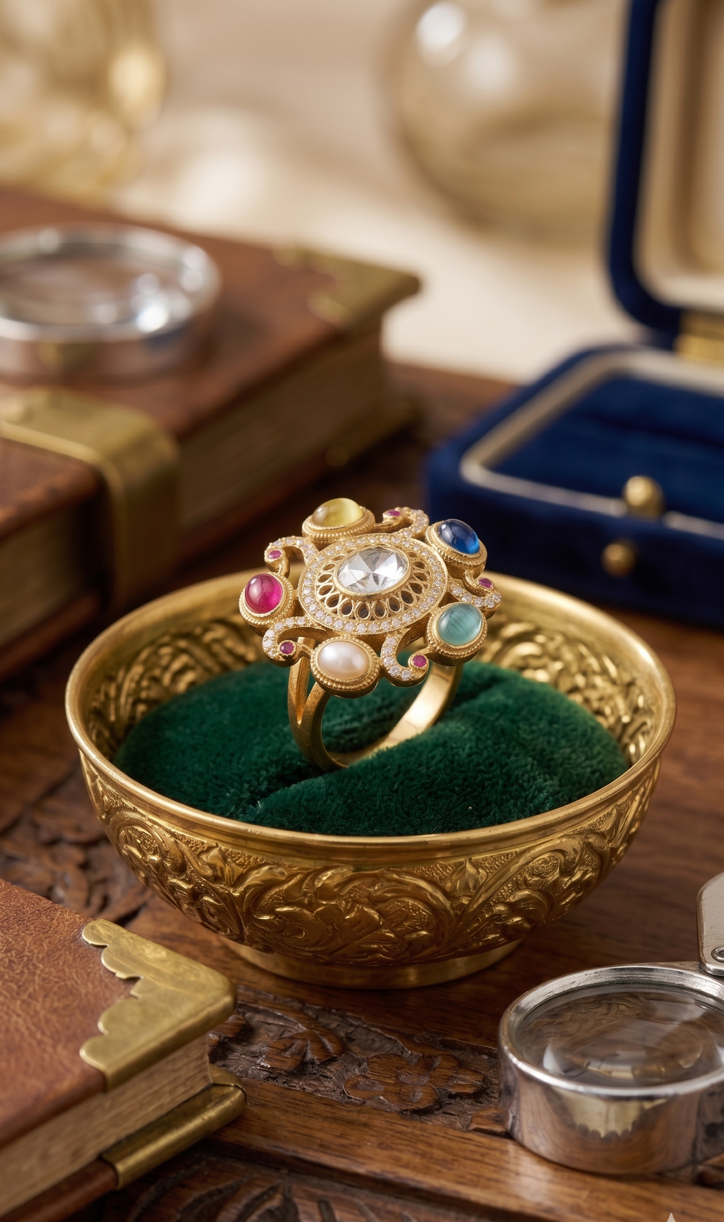 Luxury Navratna Style Statement Ring for Women