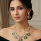 Green Kundan Polki Monalisa Choker Necklace Set with Earrings