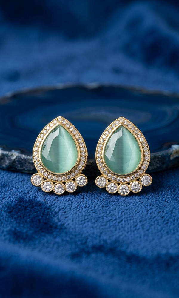 Mint Green Teardrop Crystal Halo Stud Earrings for Women