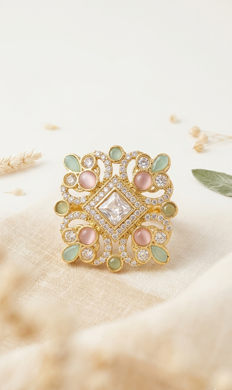 Mehandi Plated Pastel Stone Statement Ring for Women