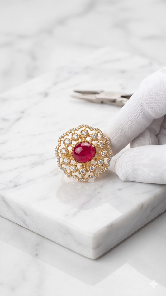 Luxury Gold Plated Doublet Stone Statement Ring for Women