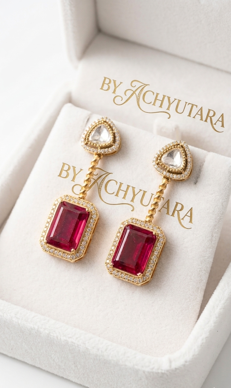 Moissanite Polki Doublet Stone Drop Earrings
