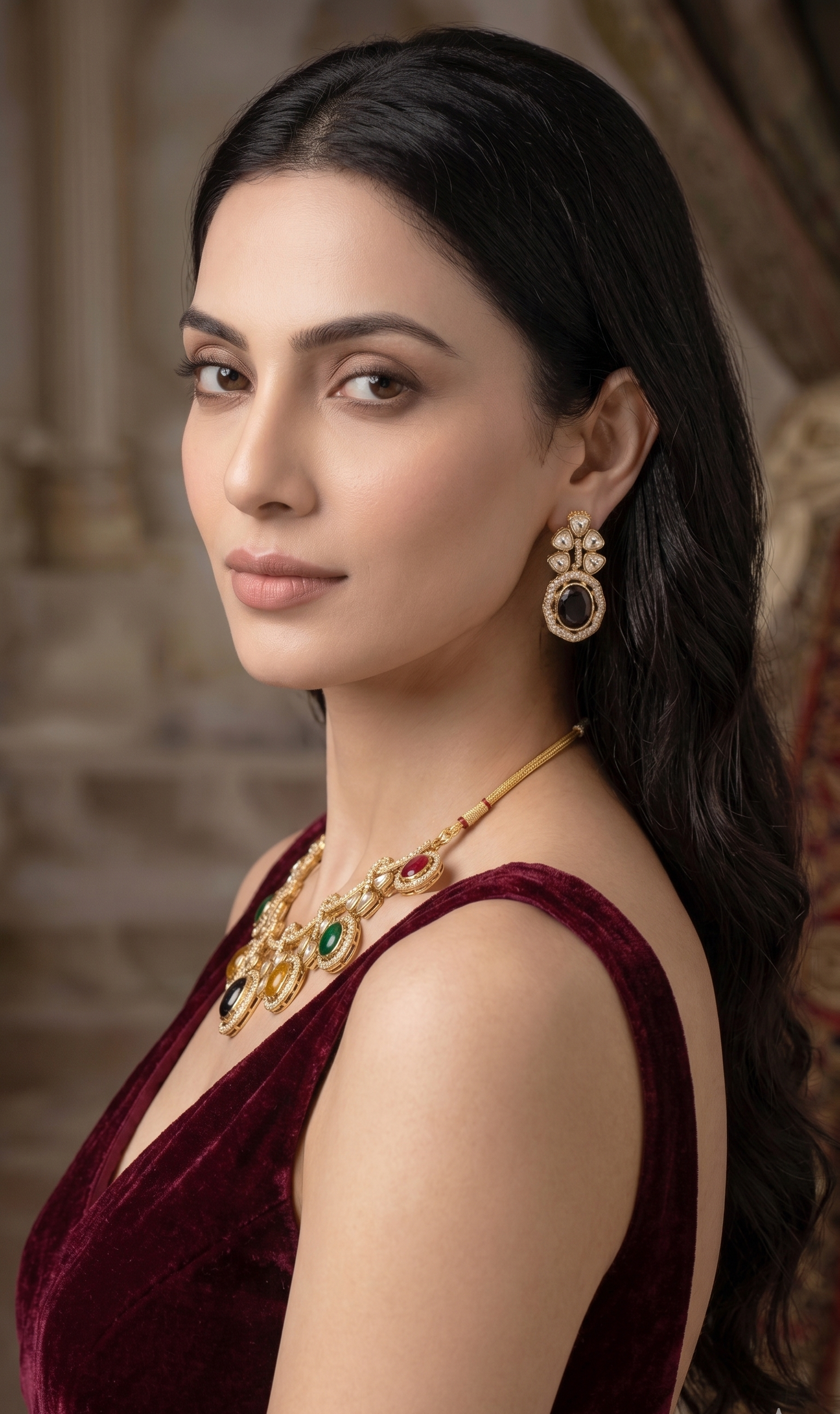 Royal Multicolor Stone Choker Necklace Set