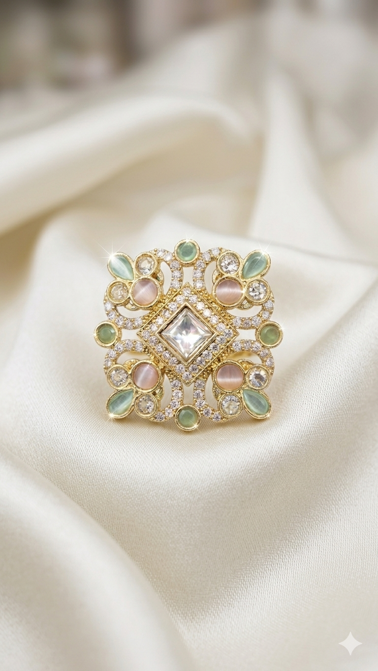Mehandi Plated Pastel Stone Statement Ring for Women