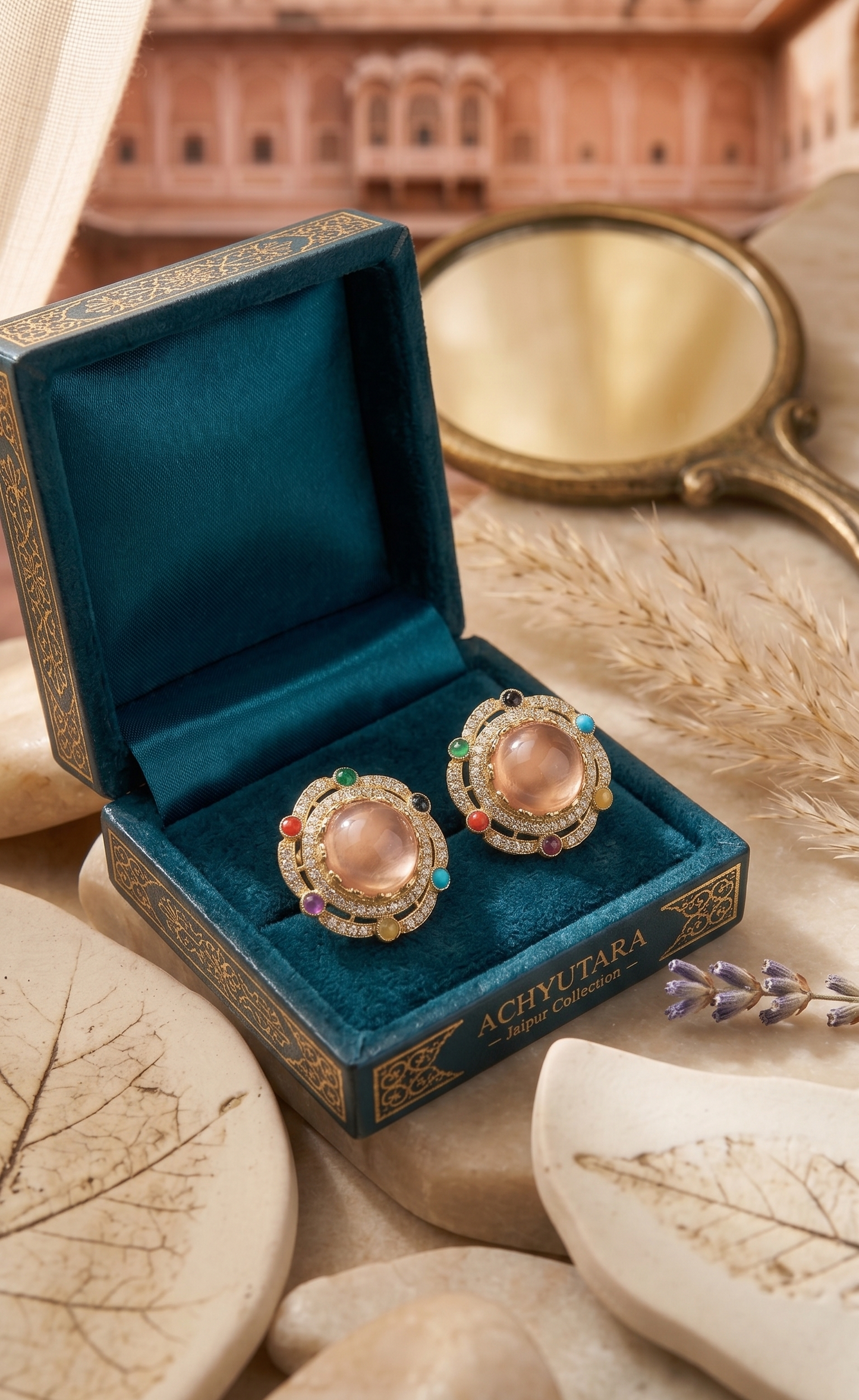 Mehandi Plated Dublet Carry Stone Designer Stud Earrings