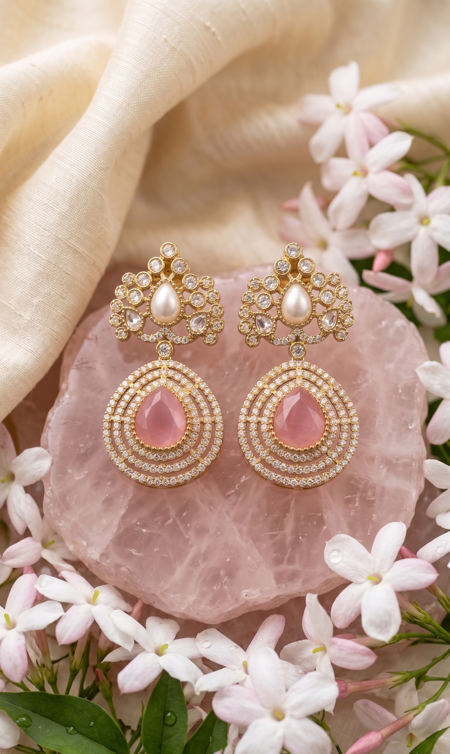 Elegant Pink Teardrop Kundan Statement Earrings for Women