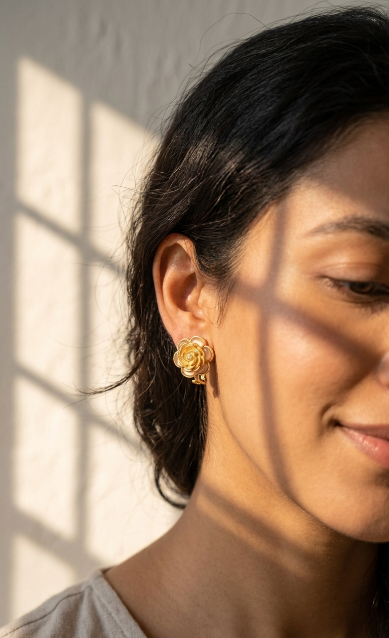 Elegant Floral Gold Plated Monalisa Stone Stud Earrings