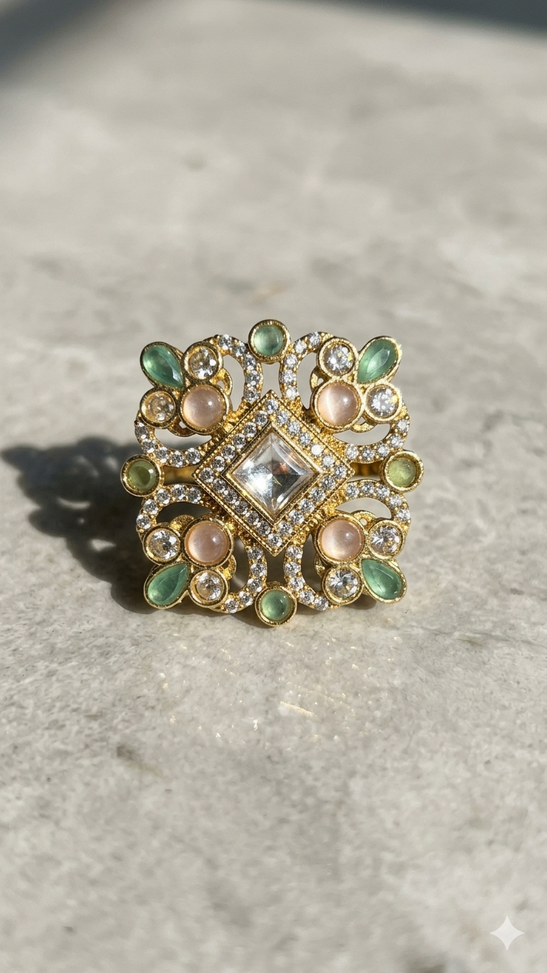 Mehandi Plated Pastel Stone Statement Ring for Women