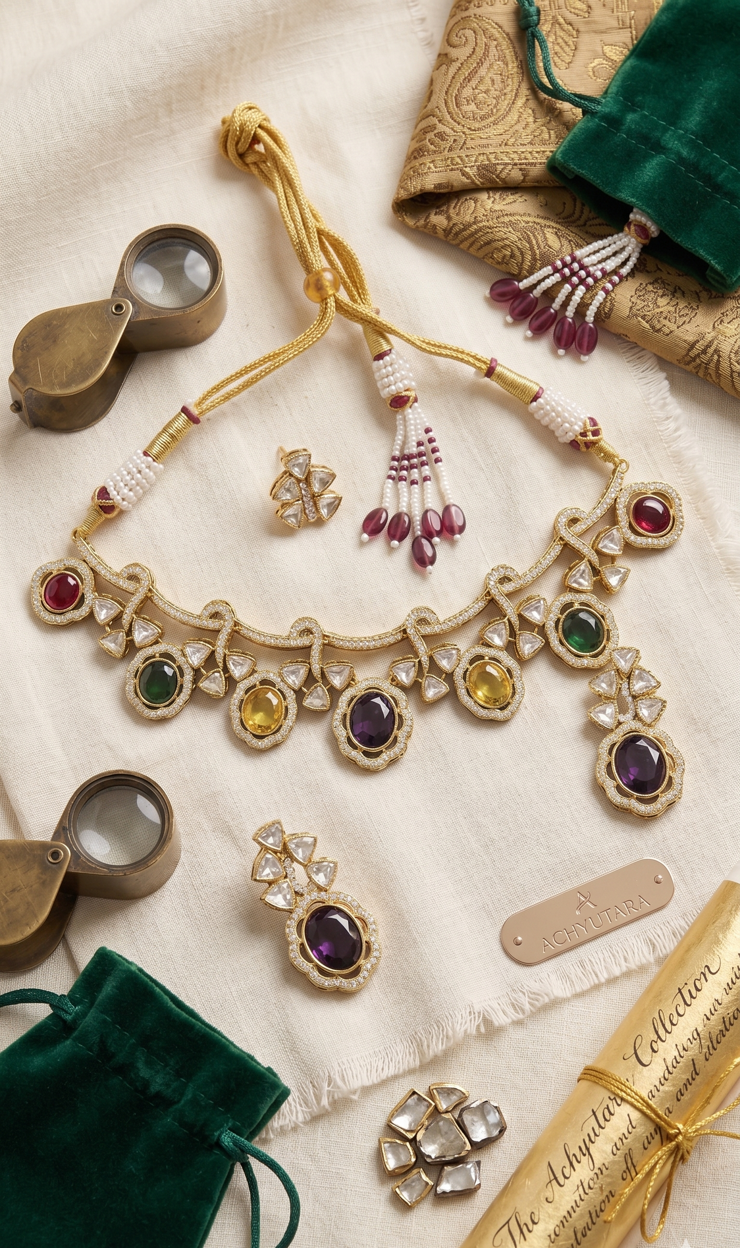 Royal Multicolor Stone Choker Necklace Set