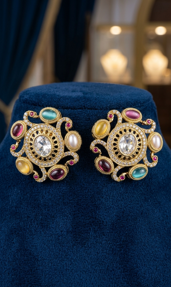 Multicolor Vintage Royal Monalisa Statement Stud Earrings for Women