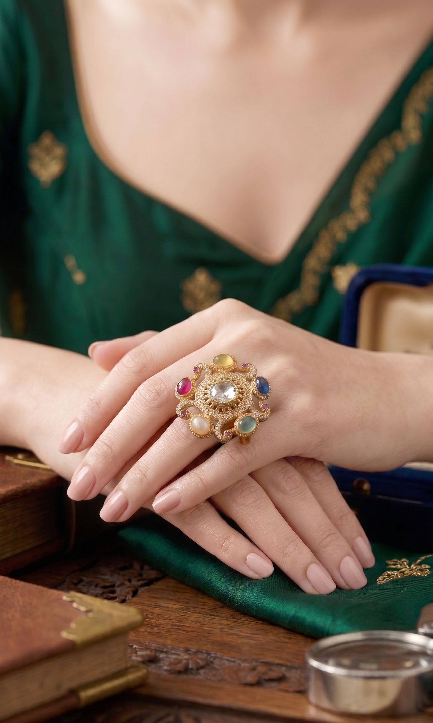 Luxury Navratna Style Statement Ring for Women