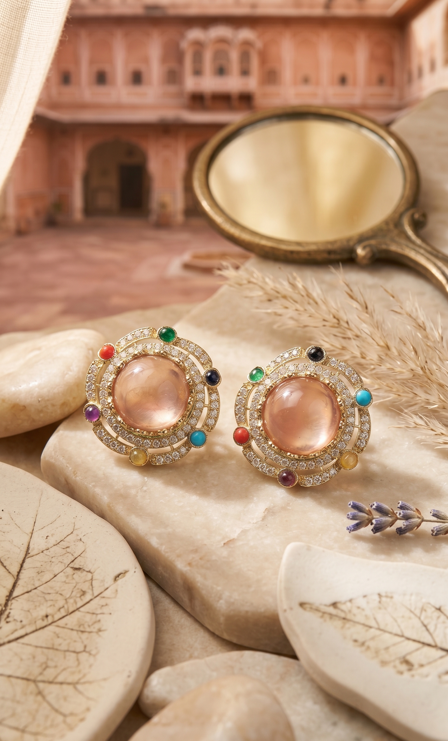 Mehandi Plated Dublet Carry Stone Designer Stud Earrings