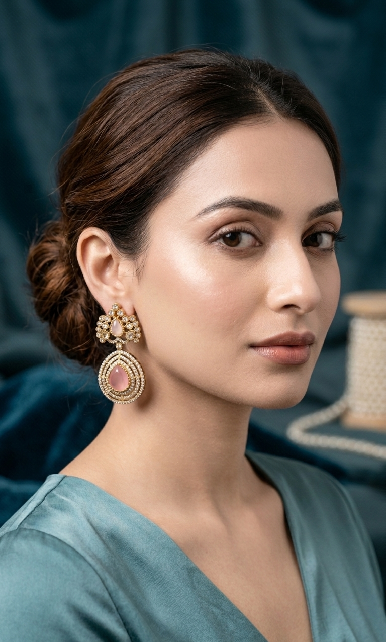 Elegant Pink Teardrop Kundan Statement Earrings for Women