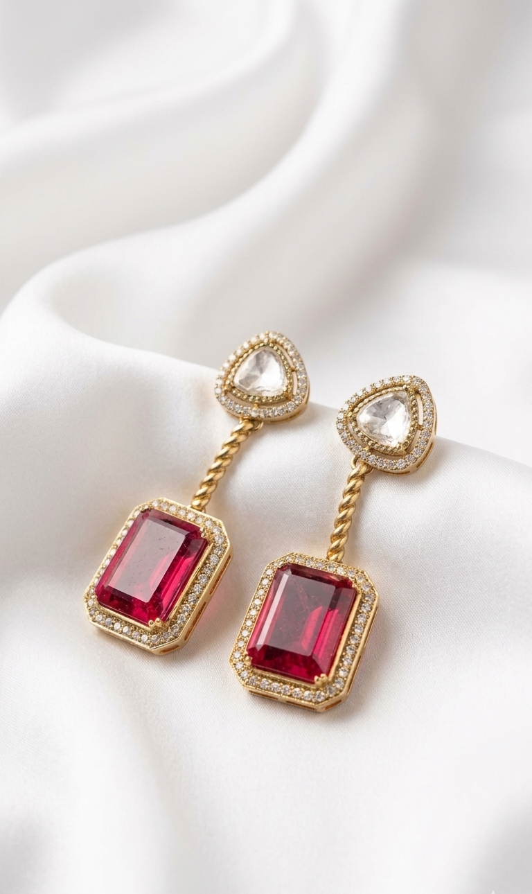 Moissanite Polki Doublet Stone Drop Earrings