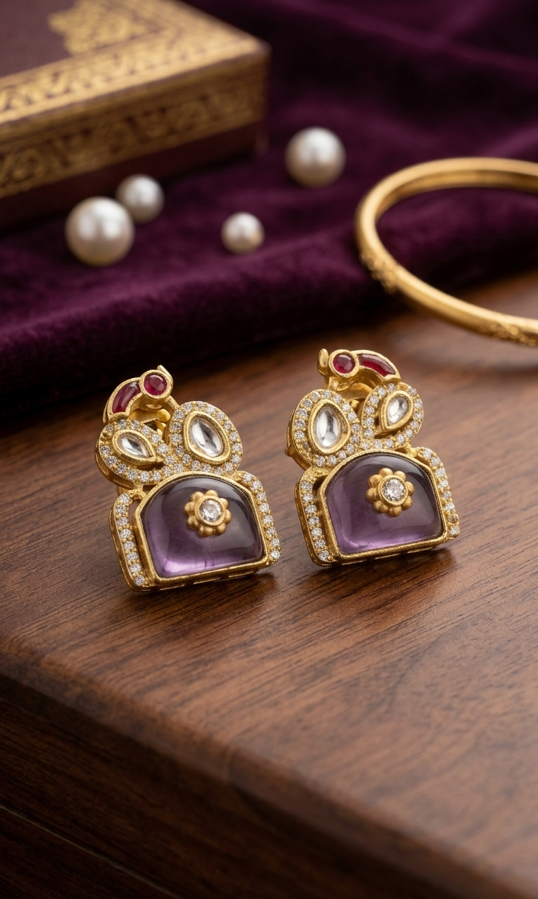 Traditional Gold-Plated Kundan Stone Stud Earrings