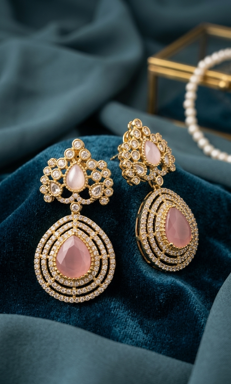 Elegant Pink Teardrop Kundan Statement Earrings for Women