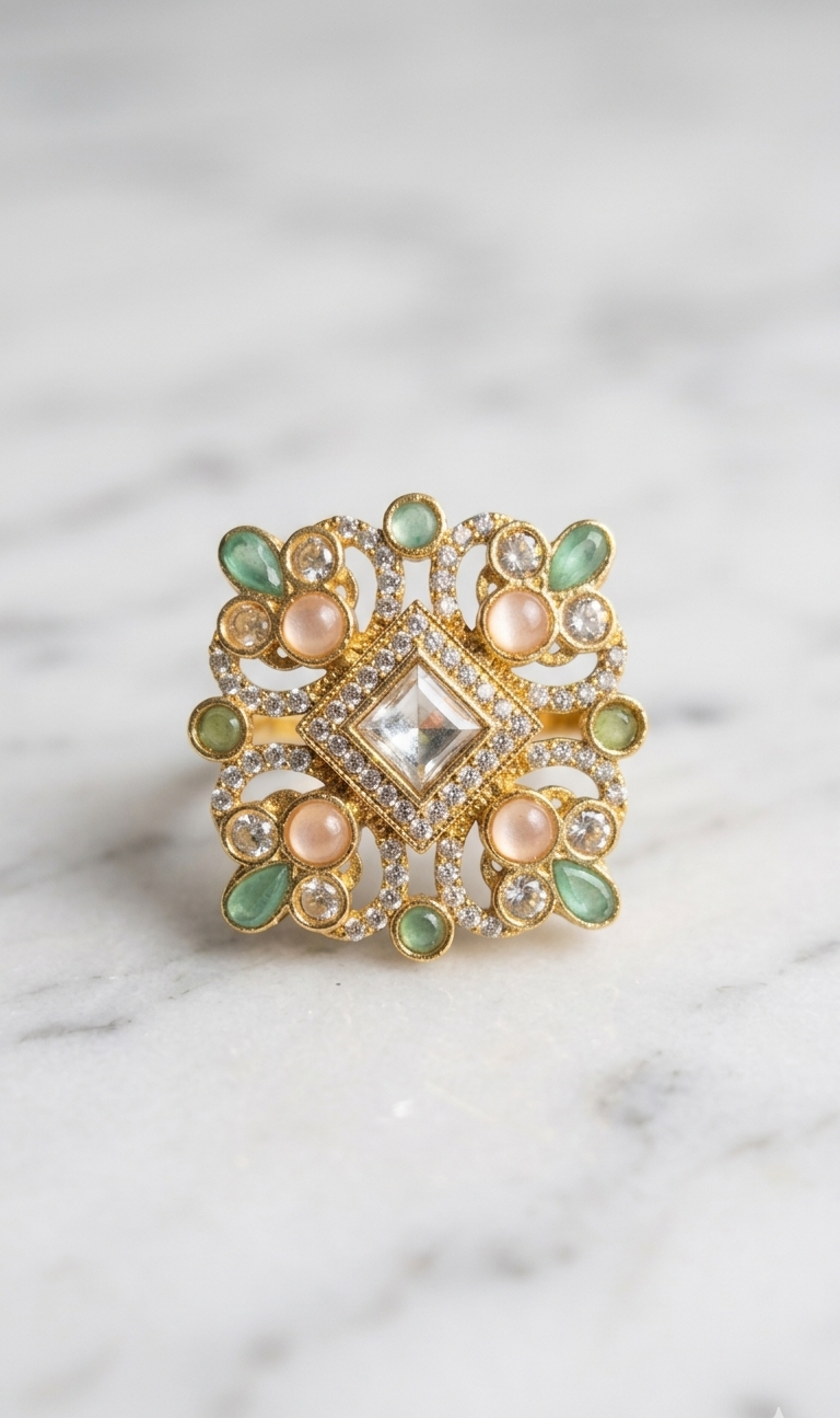 Mehandi Plated Pastel Stone Statement Ring for Women
