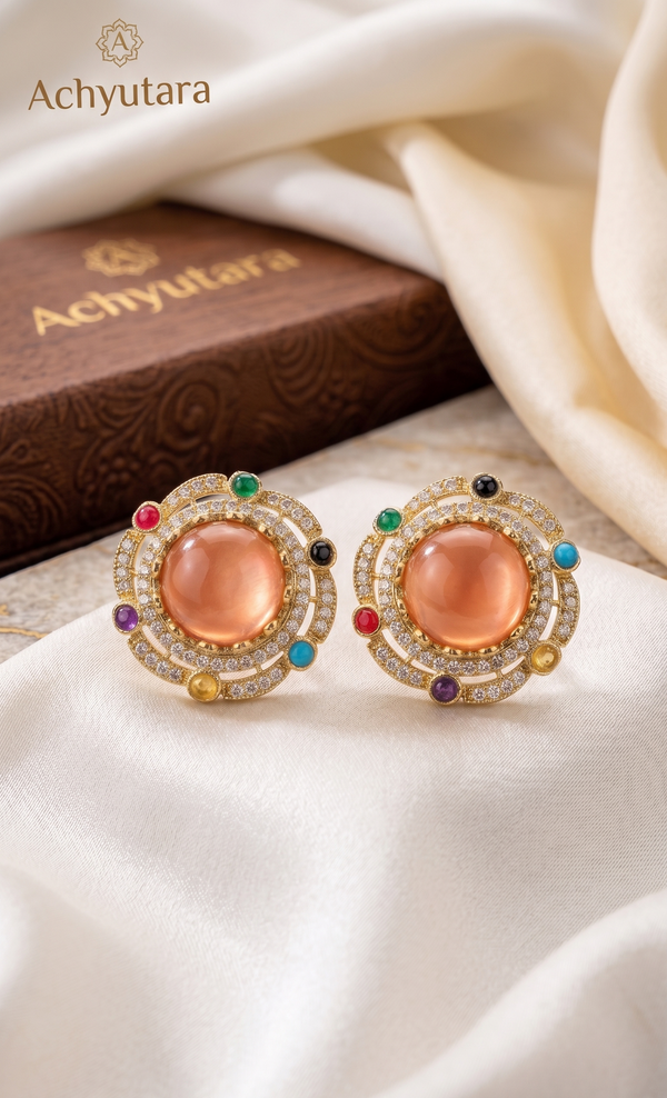 Mehandi Plated Dublet Carry Stone Designer Stud Earrings