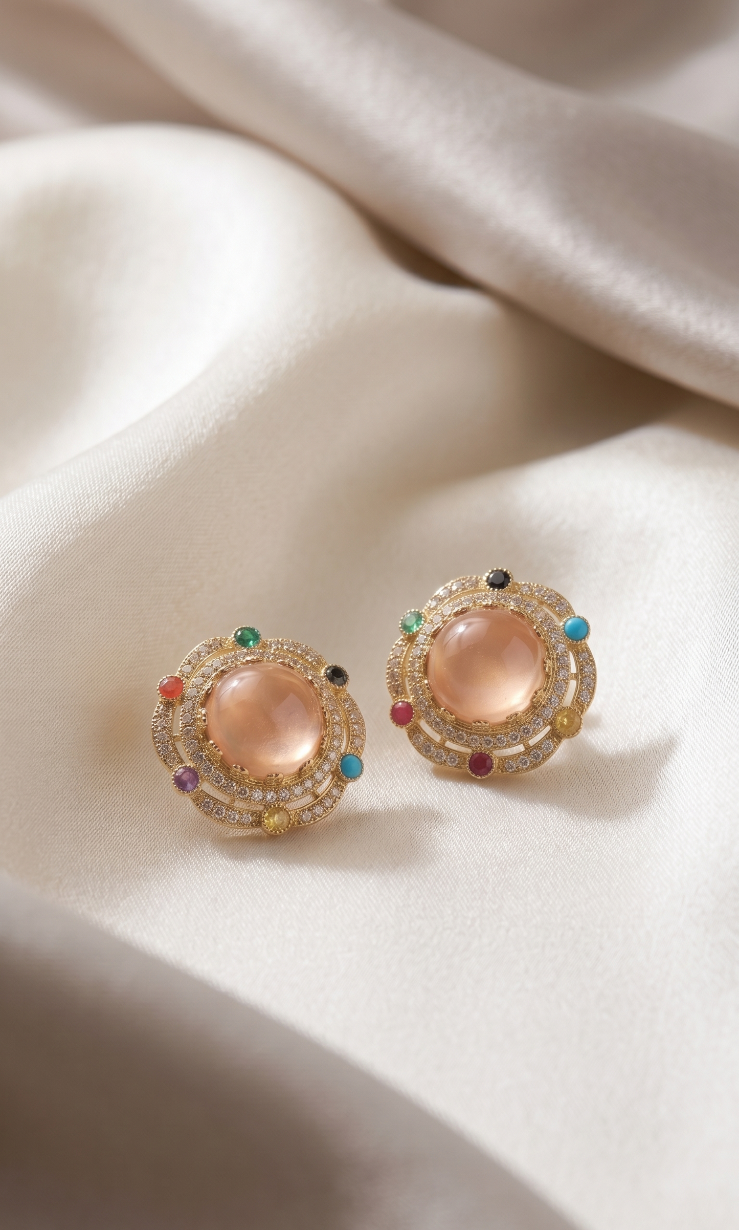 Mehandi Plated Dublet Carry Stone Designer Stud Earrings