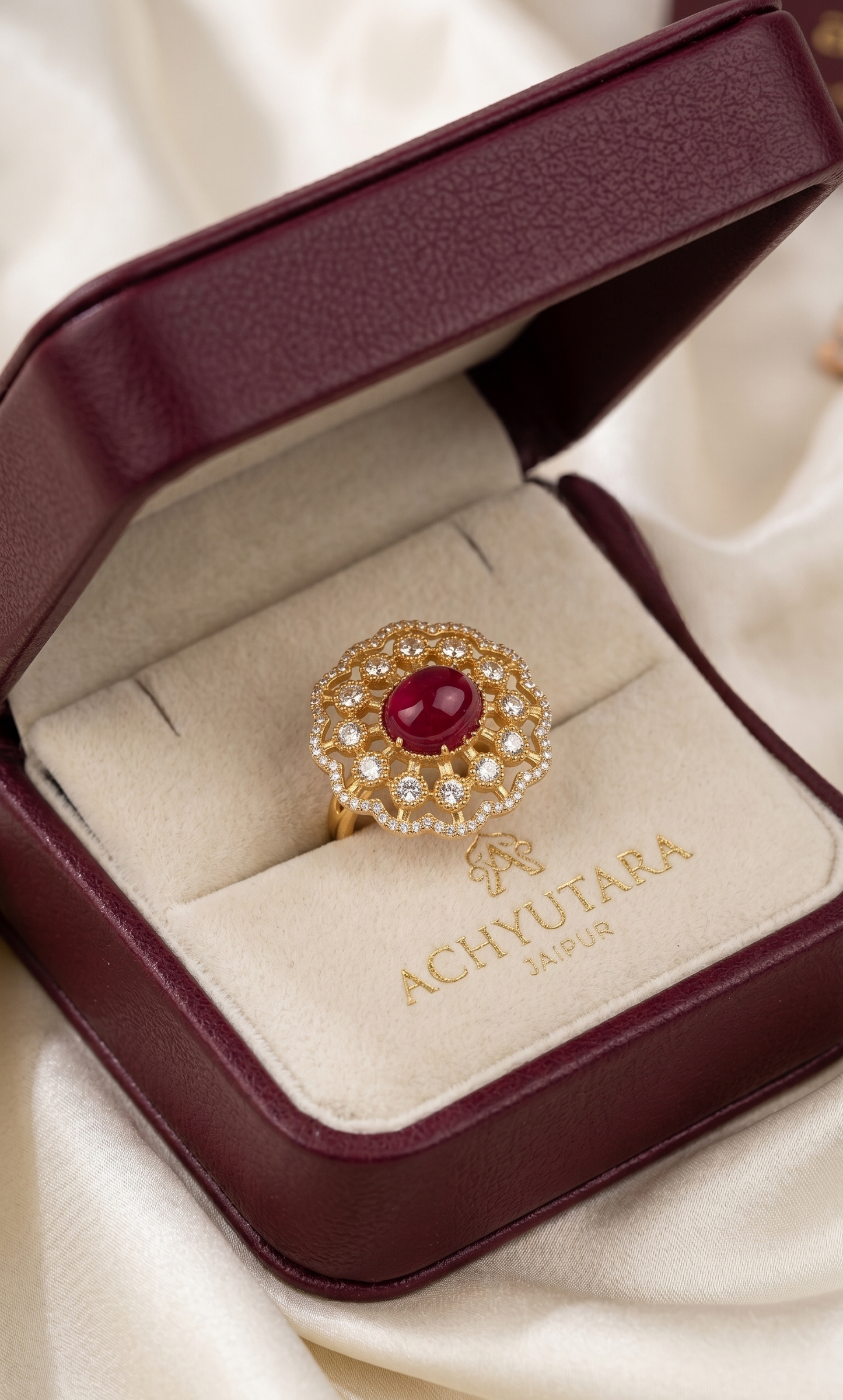 Luxury Gold Plated Doublet Stone Statement Ring for Women