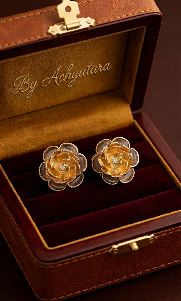 Elegant Floral Gold Plated Monalisa Stone Stud Earrings
