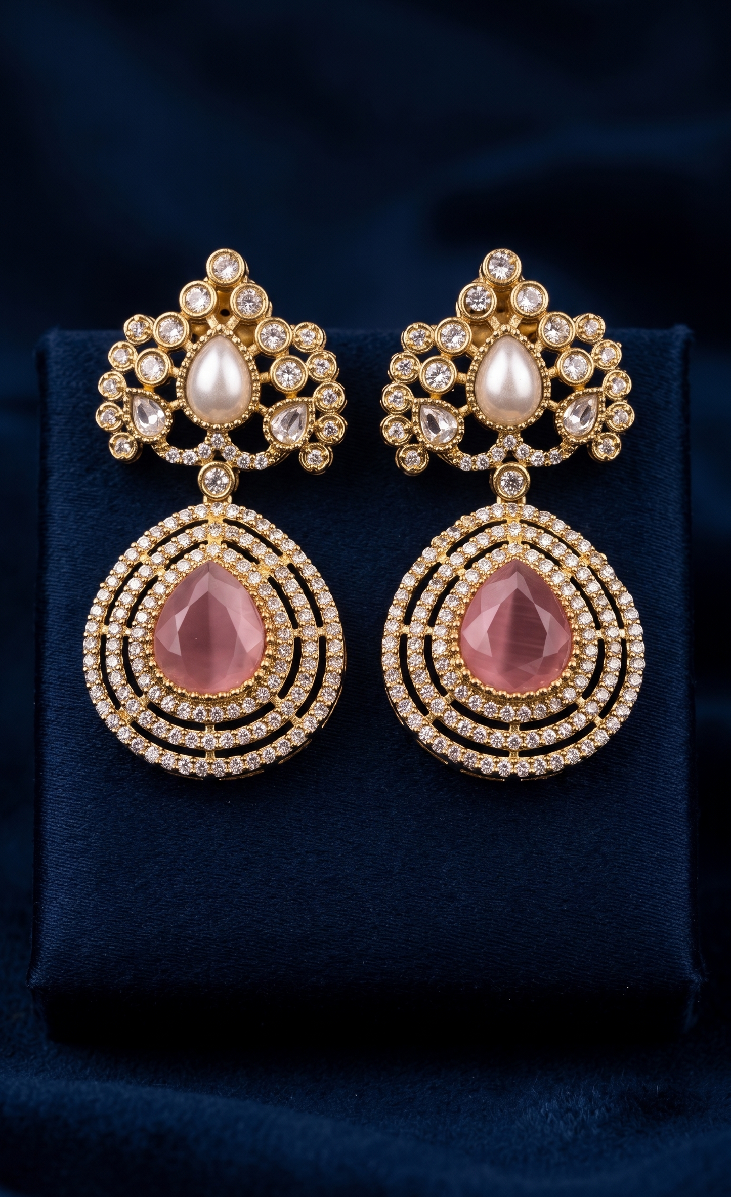 Elegant Pink Teardrop Kundan Statement Earrings for Women