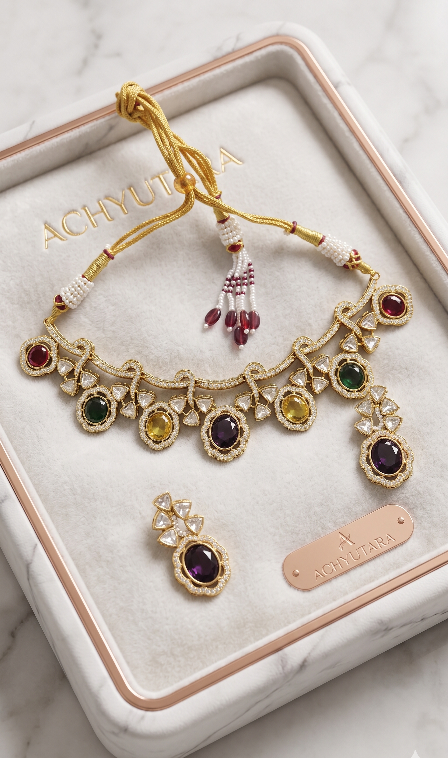 Royal Multicolor Stone Choker Necklace Set