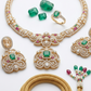 Mehandi Plated Polki Kundan Necklace Set with Glass Stones