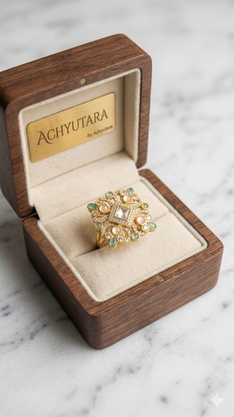 Mehandi Plated Pastel Stone Statement Ring for Women