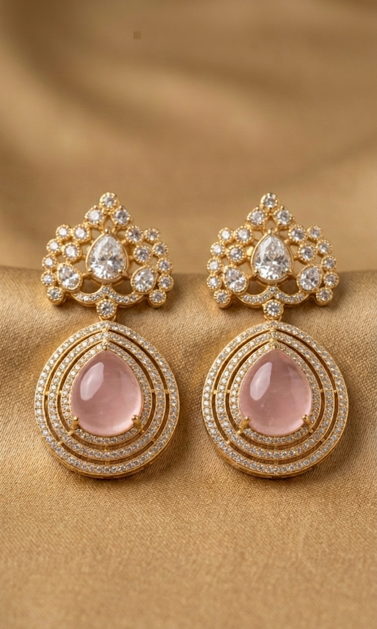 Elegant Pink Teardrop Kundan Statement Earrings for Women