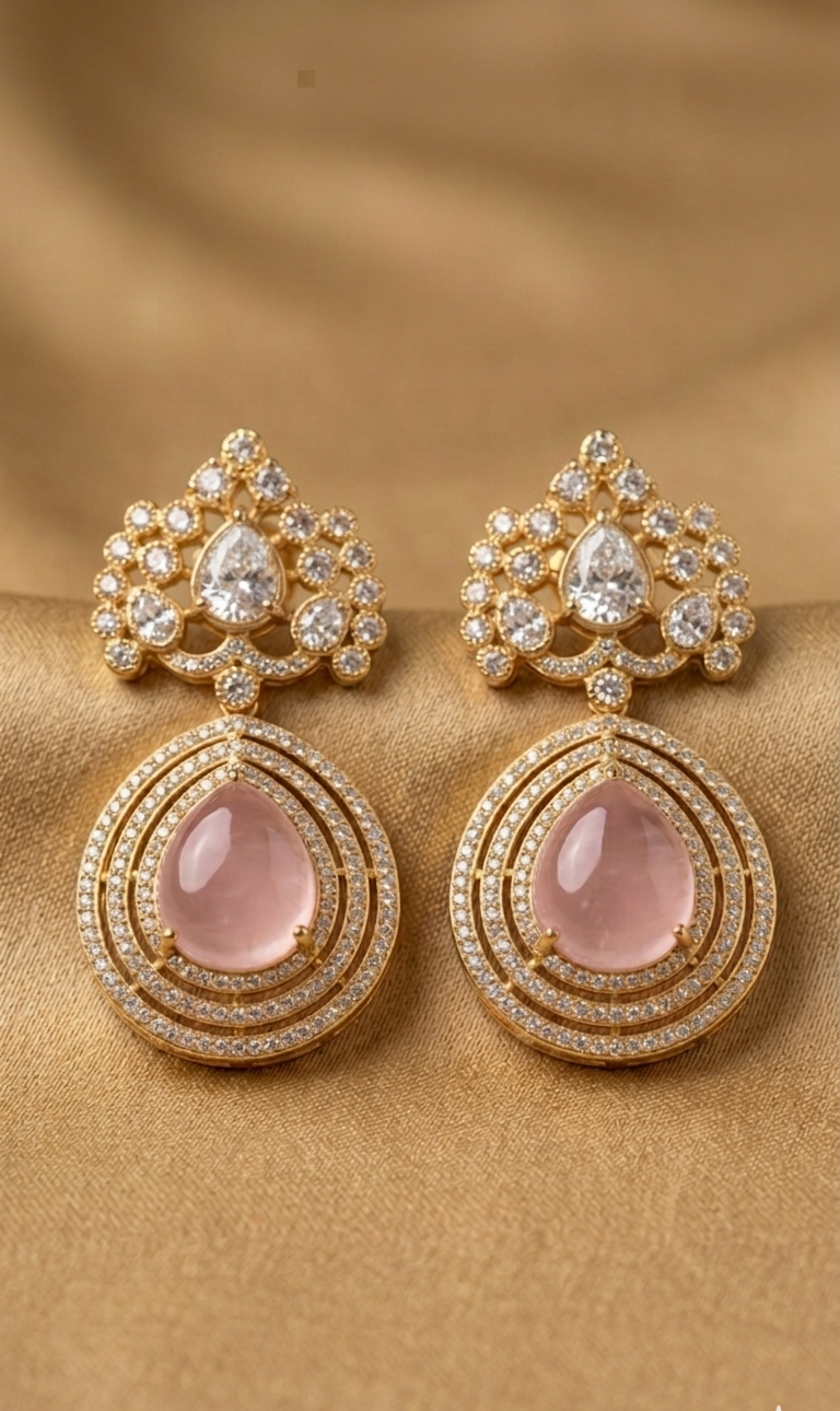 Elegant Pink Teardrop Kundan Statement Earrings for Women