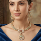 Mehandi Plated Polki Kundan Necklace Set with Glass Stones