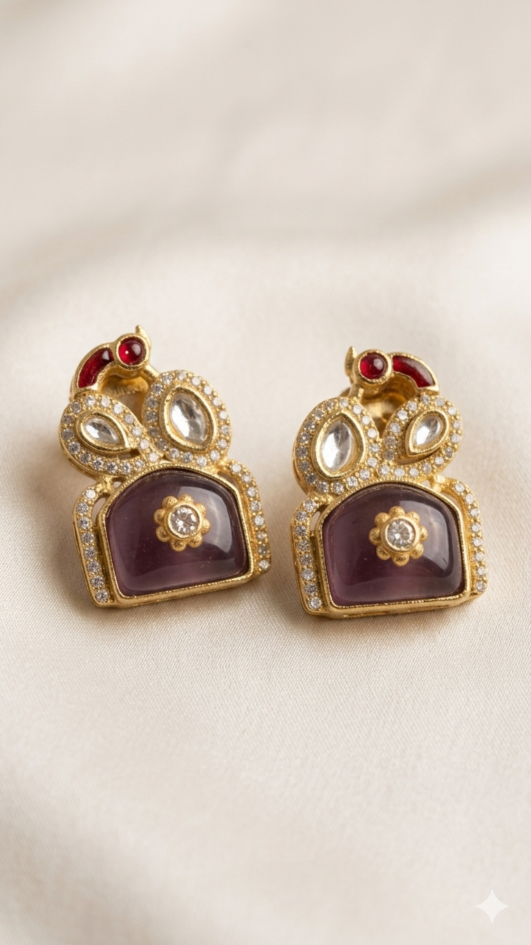 Traditional Gold-Plated Kundan Stone Stud Earrings
