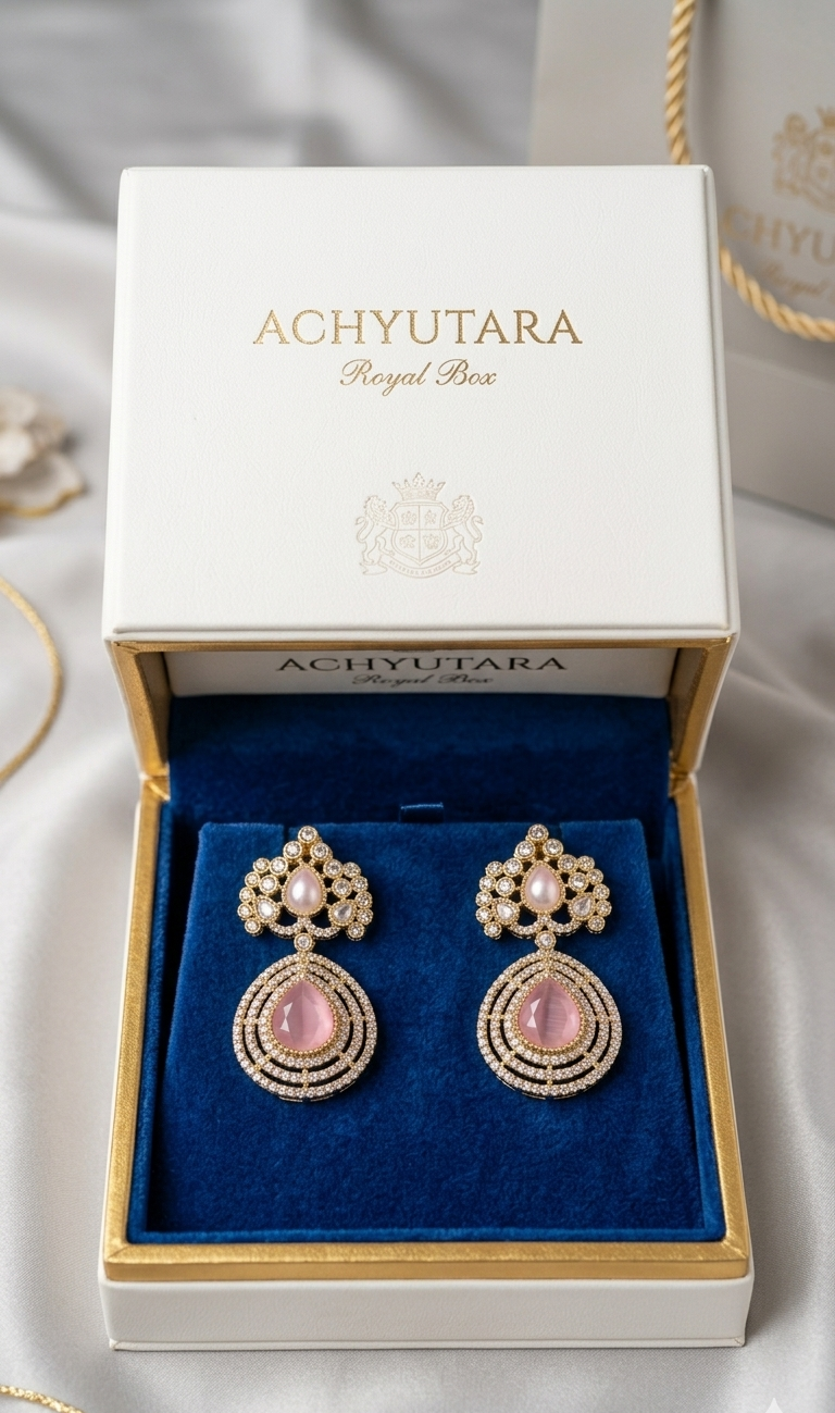Elegant Pink Teardrop Kundan Statement Earrings for Women
