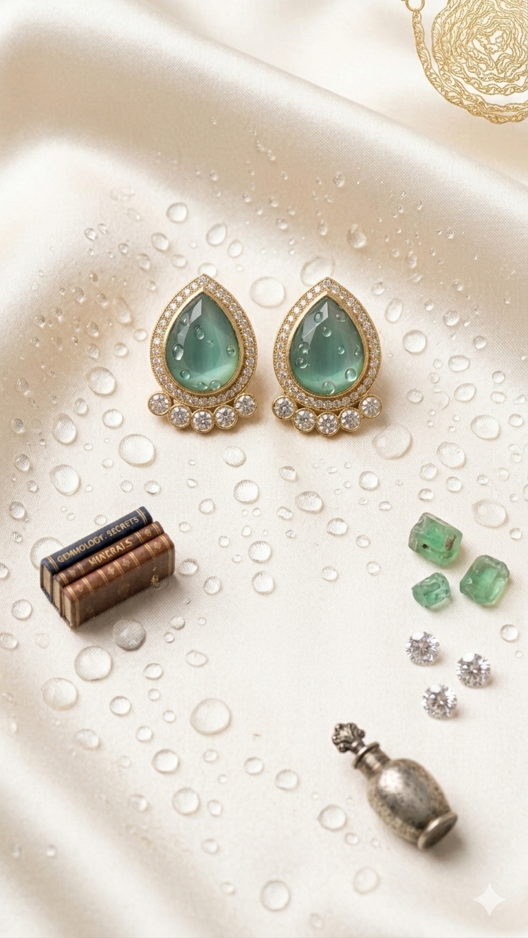 Mint Green Teardrop Crystal Halo Stud Earrings for Women