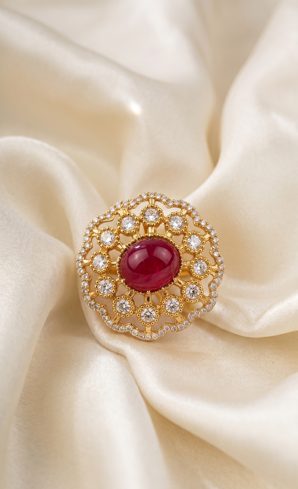 Luxury Gold Plated Doublet Stone Statement Ring for Women