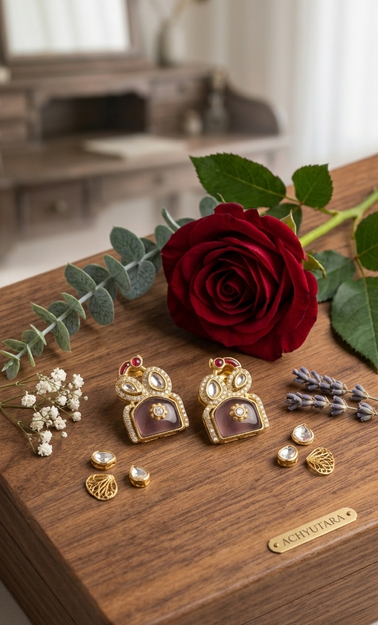 Traditional Gold-Plated Kundan Stone Stud Earrings