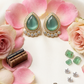 Mint Green Teardrop Crystal Halo Stud Earrings for Women