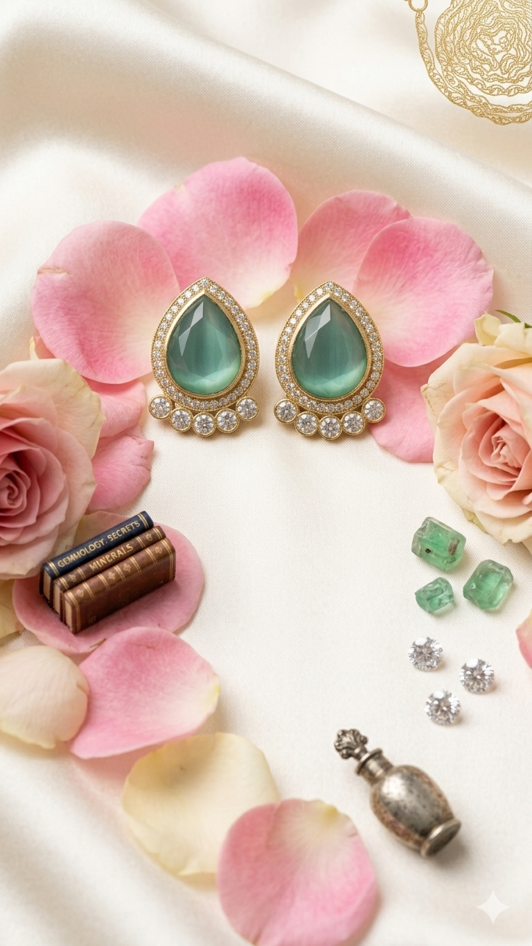 Mint Green Teardrop Crystal Halo Stud Earrings for Women