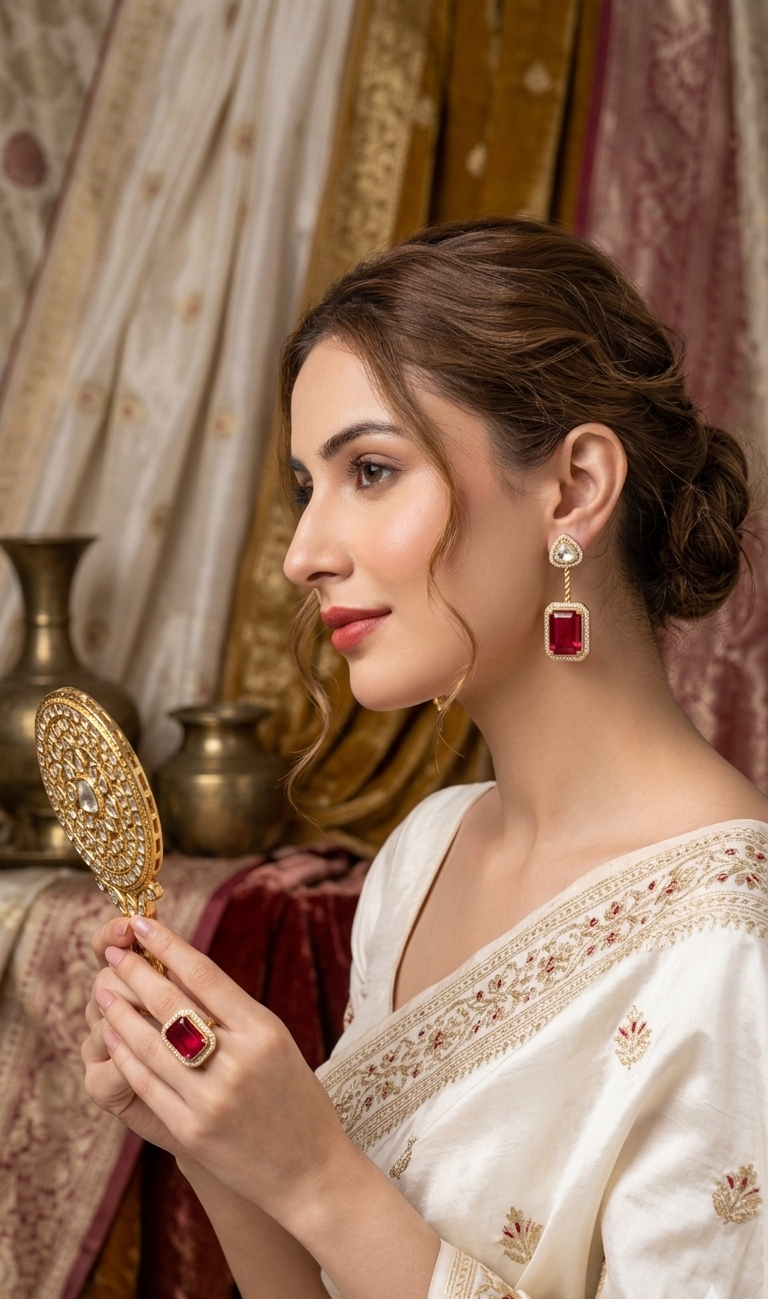 Moissanite Polki Doublet Stone Drop Earrings