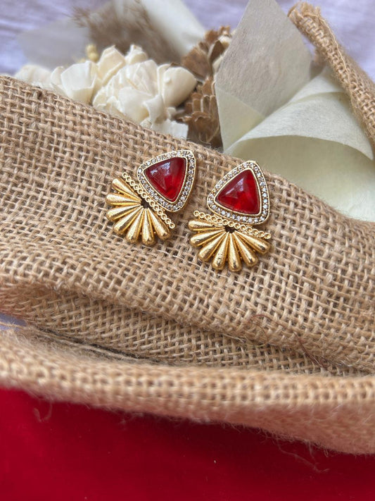 Ruby Red Dublet Statement Stud Earrings for Women