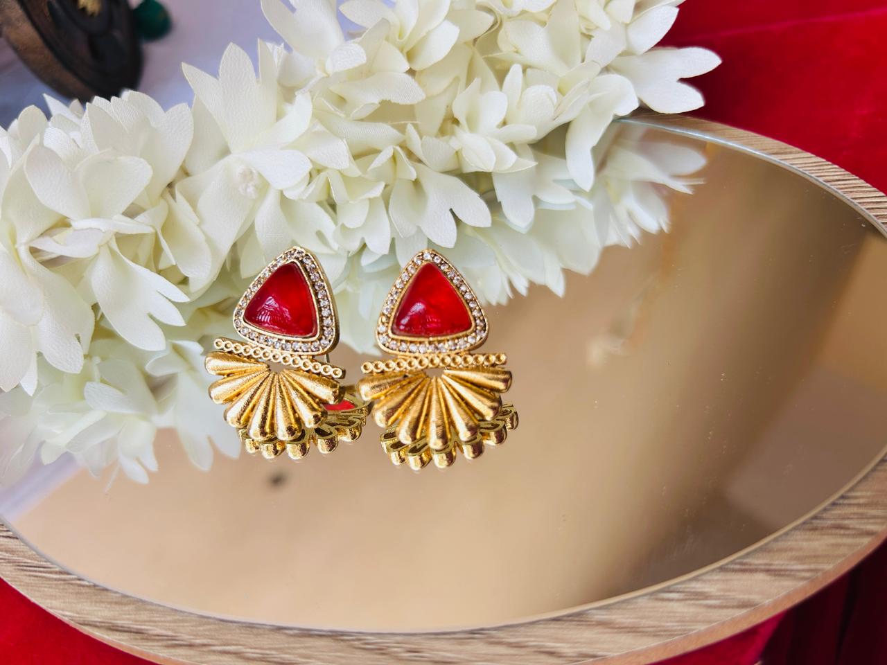 Ruby Red Dublet Statement Stud Earrings for Women