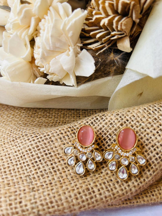 Baby Pink Kundan Drop Earrings for Women - Achyutara